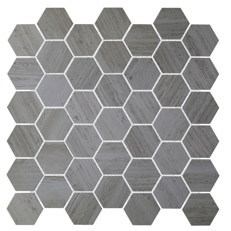 River Grey 2 x 2 Hexagon Mosaic 12 x 12 River Grey 2 x 2 Hexagon Mosaic 12 x 12