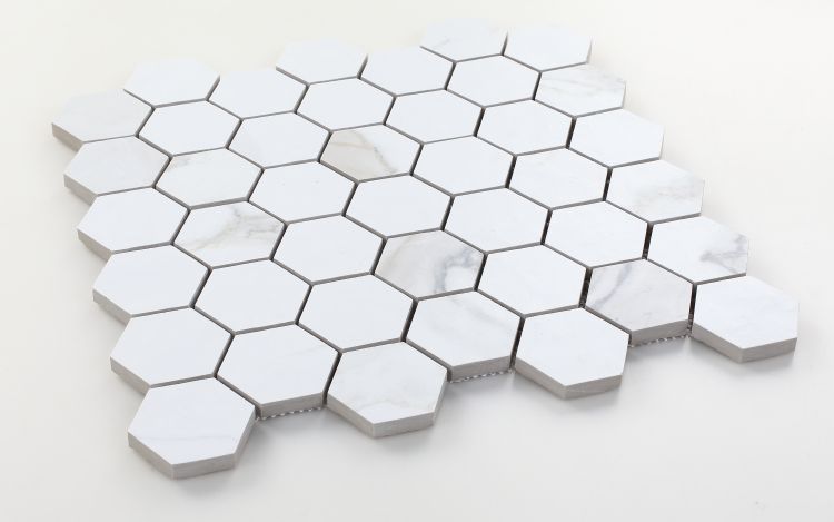 Malaysia Calacatta Dorado Stone 2 x 2 Hexagon Mosaic 12 x 12