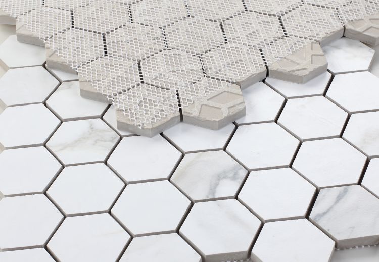 Malaysia Calacatta Dorado Stone 2 x 2 Hexagon Mosaic 12 x 12