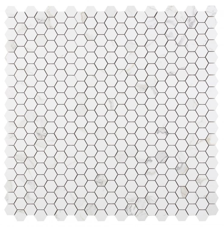 Malaysia Calacatta Dorado Stone 2 x 2 Hexagon Mosaic 12 x 12