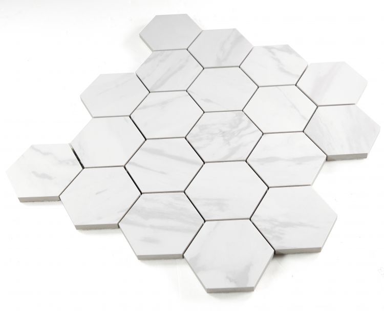 Volakas Premium Matte 3 x 3 Hexagon Mosaic 11.75 x 12.75